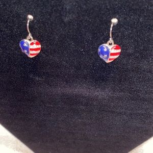 Enameled Heart Earrings with red, white & blue with stars & stripes